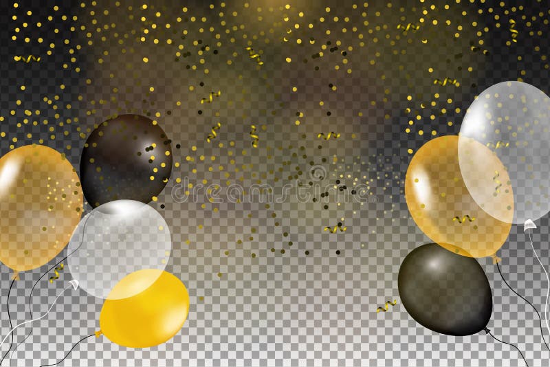 Set of gold, black, yellow, white helium ball isolated in the air