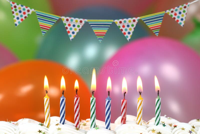 Celebration with Balloons Candles and Cake Stock Image Image of older