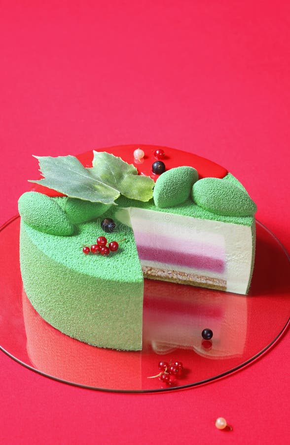 Celebration (Christmas) Matcha and Currants Mousse Cake royalty free stock photos Celebration (Christmas) Matcha and Currants Mousse Cake royalty free stock photos