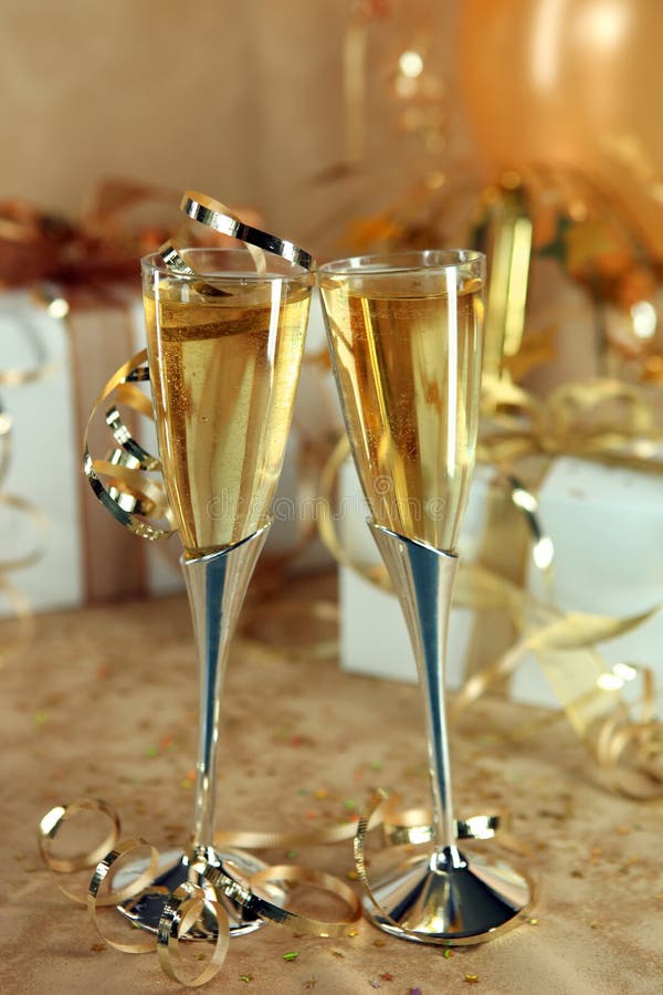 Celebration of an Event with Champagne Glasses and Stock Photo Image