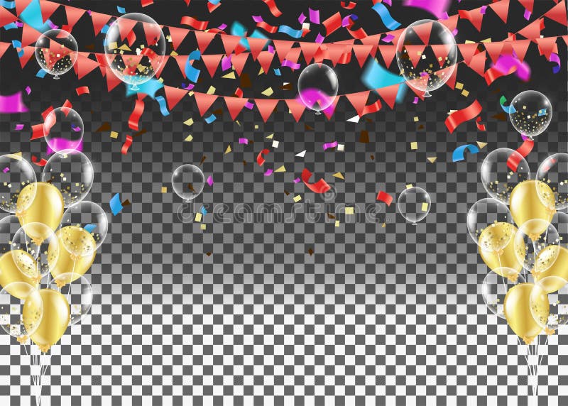 Celebration festive background with confetti and carnival object