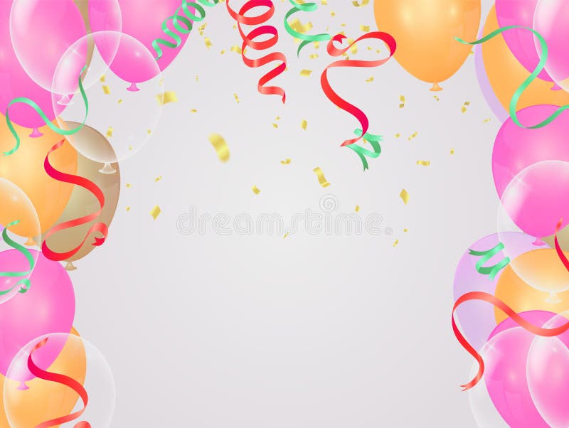 Celebration & Happy birthday banner and balloons Pink gold and translucent balls isolated on background royalty free illustration Celebration & Happy birthday banner and balloons Pink gold and translucent balls isolated on background royalty free illustration