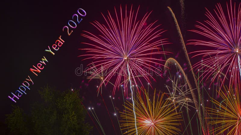 Celebration Happy New Year 2020 with Fireworks background royalty free stock image Celebration Happy New Year 2020 with Fireworks background royalty free stock image