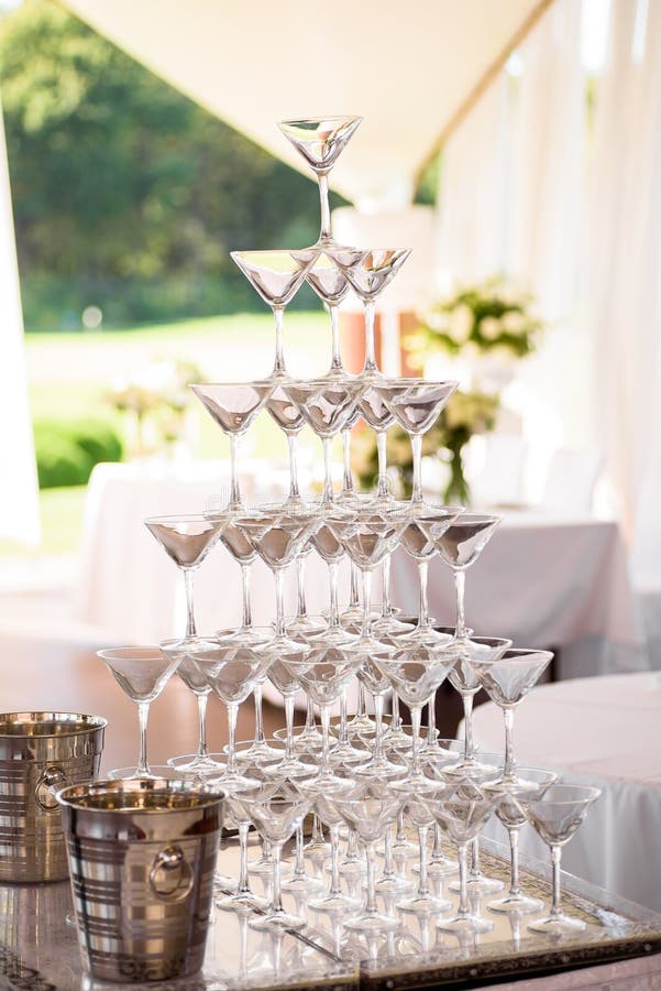 Celebration. Pyramid of Champagne Glasses. Gently Toned. Stock Image