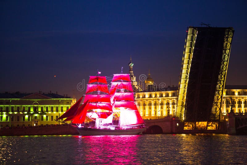 Celebration Scarlet Sails show during the White Nights Festival stock photos Celebration Scarlet Sails show during the White Nights Festival stock photos