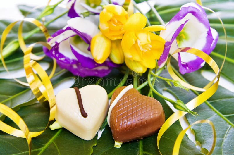 Celebration of a special day with heart chocolates