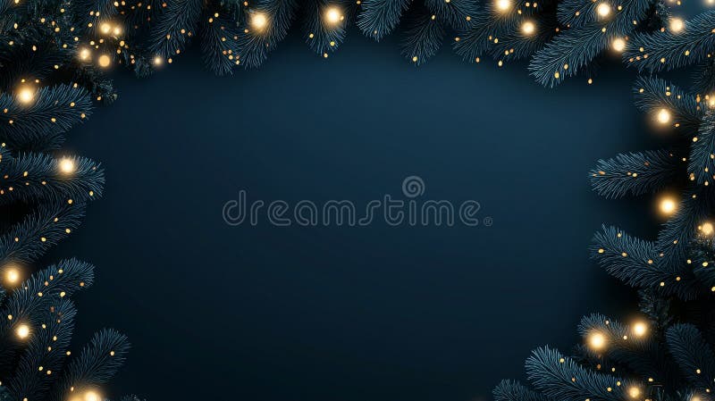 A celebratory backdrop featuring twinkling lights and decorations on blue background fotografia de stock