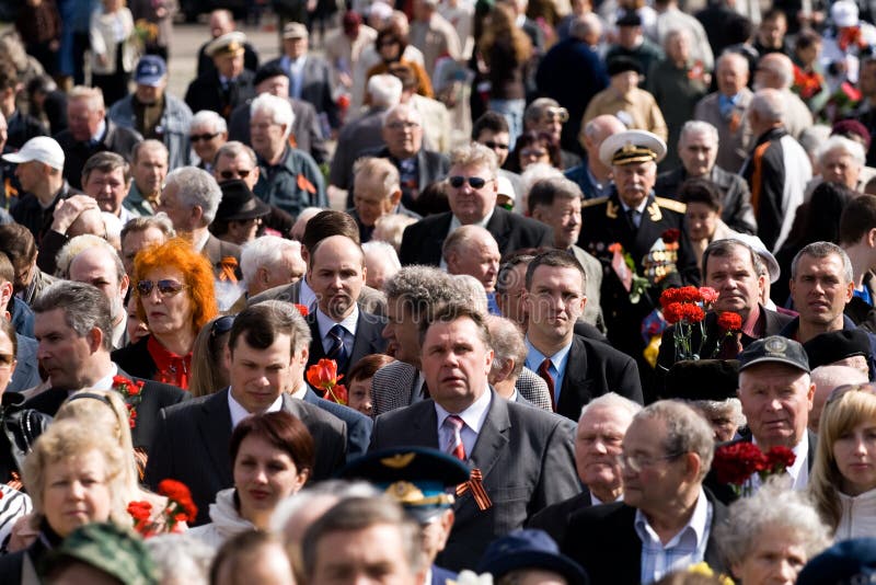 Crowd Celebrating of May 9 Victory Day (Eastern Europe) in Riga at Victory Memorial to Soviet Army. Crowd Celebrating of May 9 Victory Day (Eastern Europe) in Riga at Victory Memorial to Soviet Army