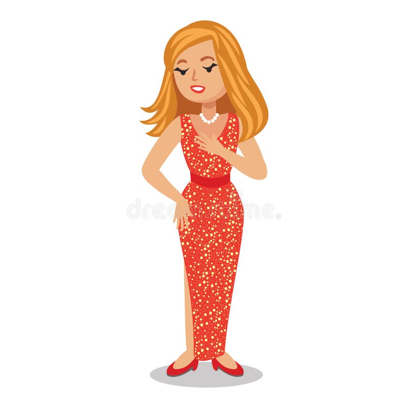 Celebrity Woman on Elegant Red Dress. Cute Cartoon Famous Actress on Red  Dress. Vector Illustration Isolated on White Background. Stock Vector -  Illustration of female, fashion: 71851441