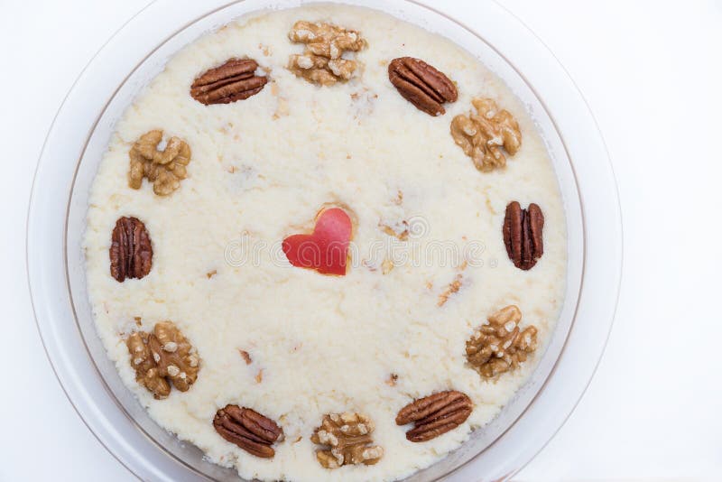Celery salad waldorf, garnished with nuts and apple heart. Fresh grated celery salad waldorf, garnished with walnuts, pecan and apple heart royalty free stock images Celery salad waldorf, garnished with nuts and apple heart. Fresh grated celery salad waldorf, garnished with walnuts, pecan and apple heart royalty free stock images