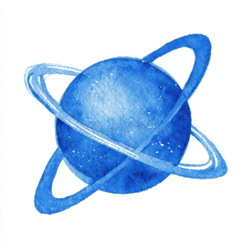 Celestial Blue Planet med orbitande Rings Detaljerad digital målning royaltyfri illustrationer