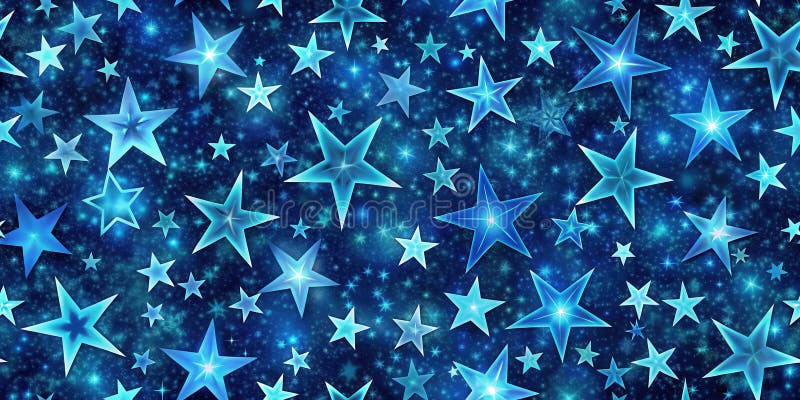 Celestial blue starry night sky bakgrundsmönster med belysta stjärnor av olika storlek. Generativ AI vektor illustrationer