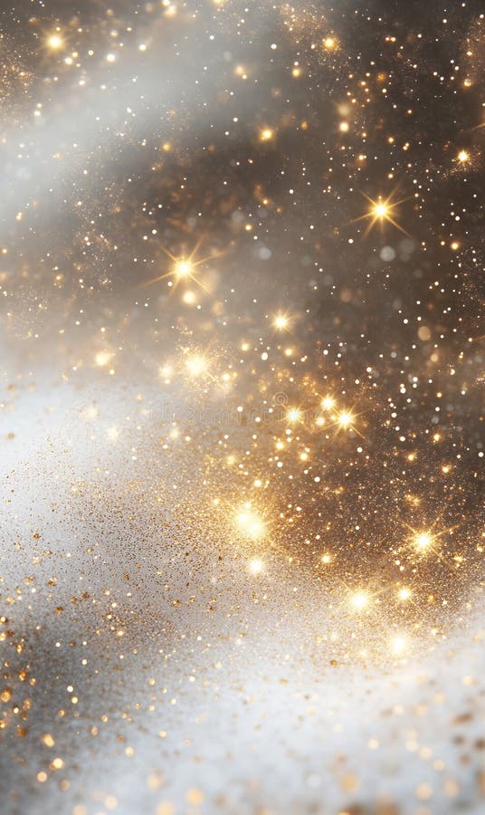 Celestial Cascade: A Glimmering Flow of Gold Dust Against an Ethereal Background stock illustration