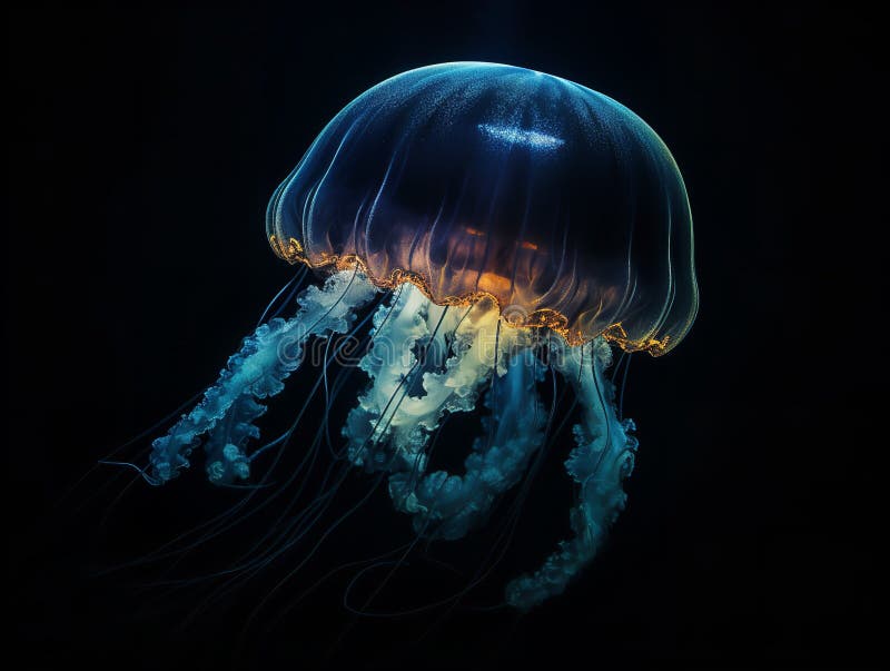 The Celestial Dance of the Jellyfish in Deep Sea Stock Illustration ...