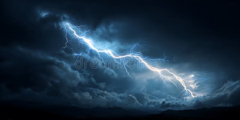 Celestial Lightning Dramatic Nightscape stock illustration