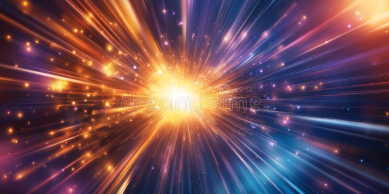 A celestial nebula-inspired background with cosmic light bursts in deep blue, lilac, and burnt stock photography