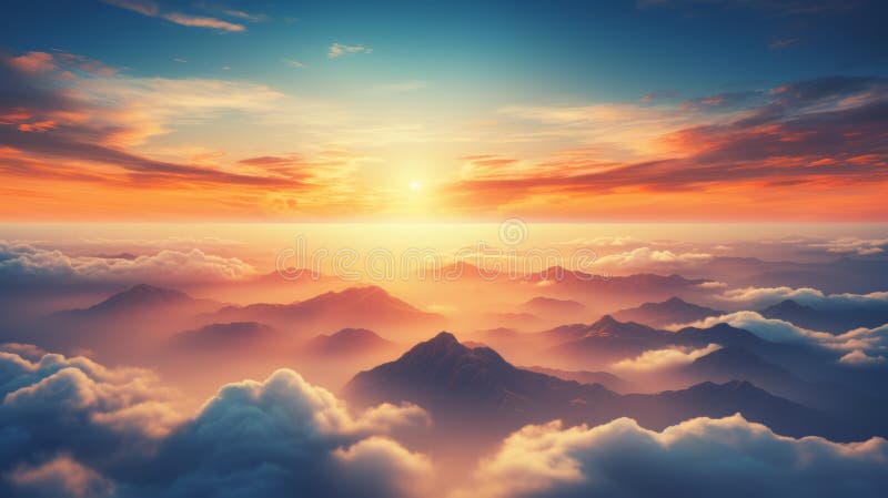 Celestial spectacle golden rays piercing dramatic dawn sky over misty landscape royalty free stock photo