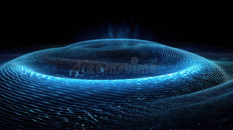 Celestial Symphony: An Ethereal Data Visualization of Gravity s Harmonious Waves and Spirals. Step into a realm where science and art intertwine with this captivating photograph. A wave-shaped pattern adorned with a mesmerizing spiral at its center takes center stage, representing the intricacies of data visualization and the mysterious pull of gravity. Delicate and ethereal, this artwork invites contemplation and awe, as the rhythmic dance of cosmic forces unfolds before your eyes.