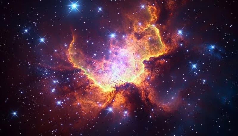 Celestial Tapestry Glowing Nebula and Dazzling Star Cluster Illuminating the Depths of Space stock illustration