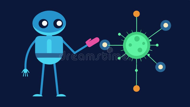 Cell Interaction A nanobot bonding with a human cell displaying interaction through visual effects like light beams or vector illustration