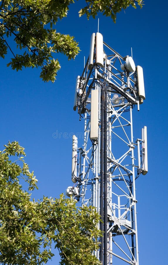 A cell phone antenna tower in the UK used for GSM and 3G