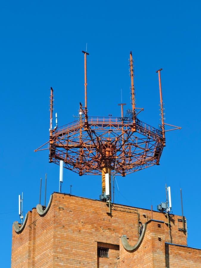 Cell Phone Antenna, Transmitter. Radio Mobile Antenna Against