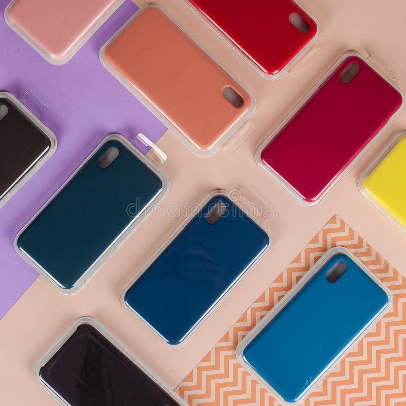 Cell Phone Cases Various Colors on Multicolor Paper Background Stock Image  - Image of plastic, cellphone: 163103251