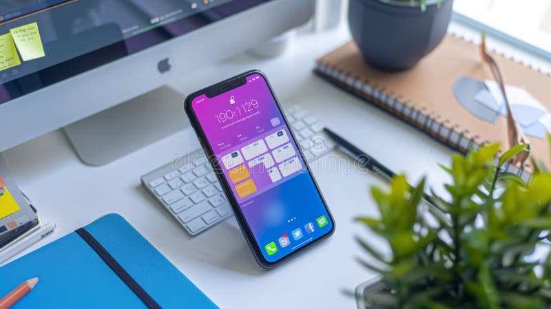 Cell Phone on Desk Next to Keyboard royalty free stock images