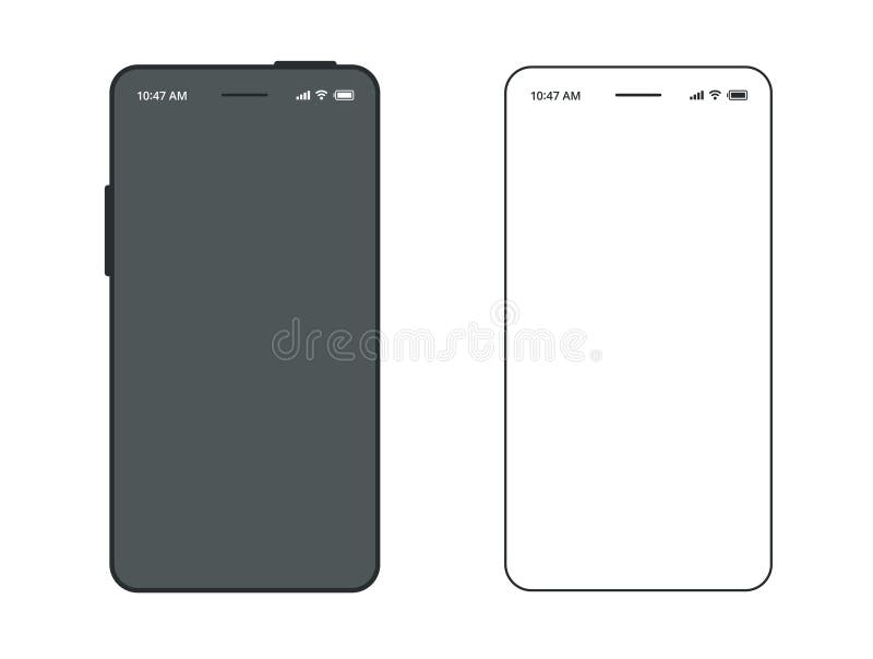 Cell phone mockup frame line stroke outline simple icon vector blank screen for showing mobile app ui interface set, smartphone vector illustration
