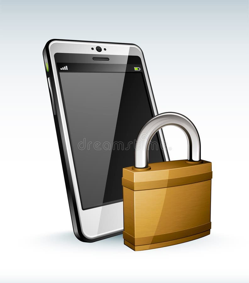 Cell phone and padlock stock illustration