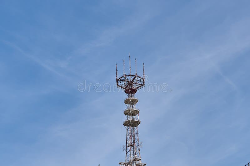 A cell tower in the sky stock photo. Image of aerial - 119661370