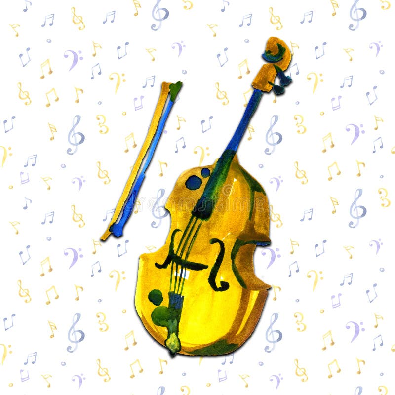 Cello in watercolor style. Vintage hand drawn violoncello illustration on notes background. vector illustration Cello in watercolor style. Vintage hand drawn violoncello illustration on notes background. vector illustration