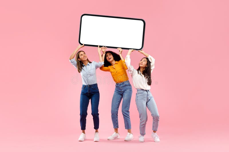 Cellphone Display Template Three Diverse Ladies Holding Huge cellphone-display-template-three-diverse-ladies-holding-huge