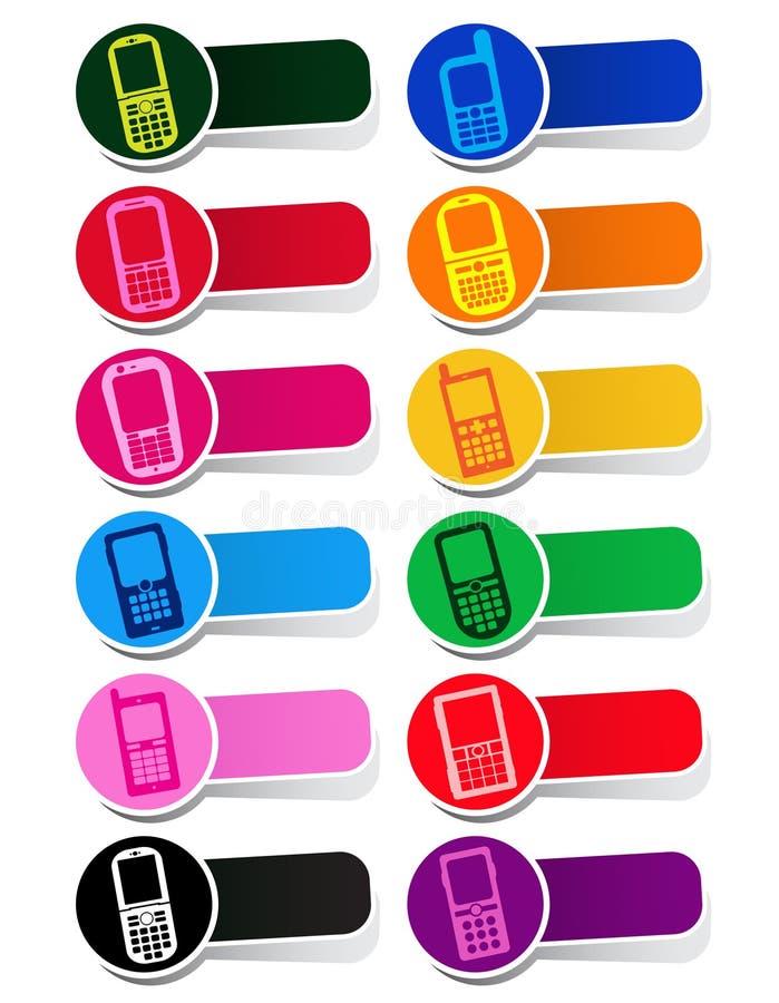 Vistoso iconos en etiqueta estilo diferente modelos de celulares.