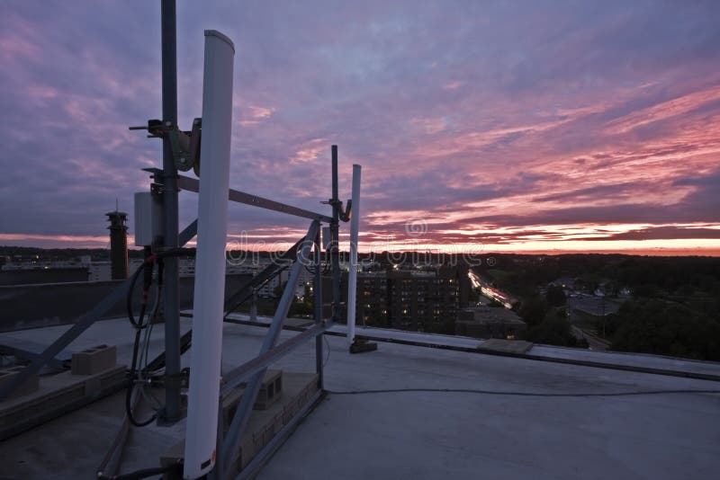 Cellular antennas seen during sunset