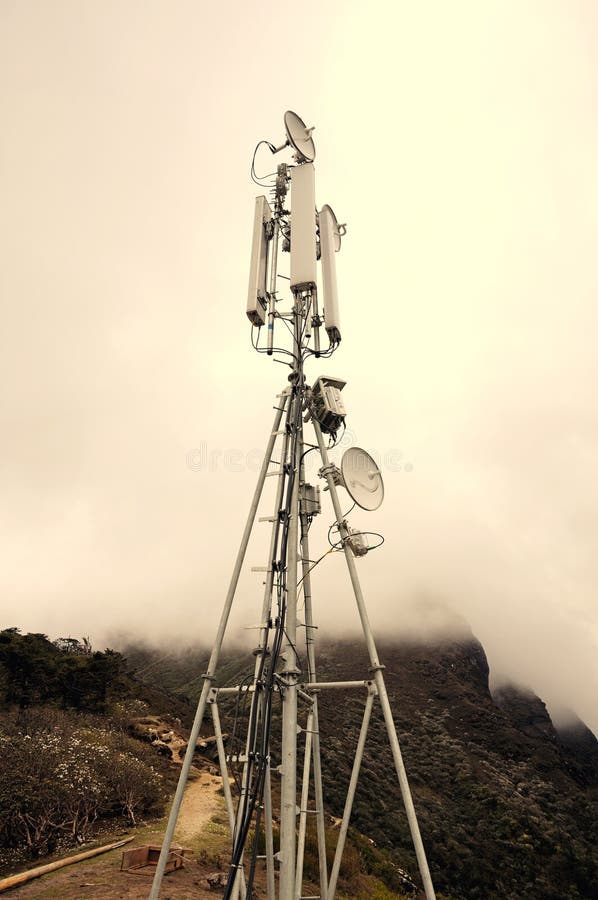 Cellular Repeater Tower in the Mountains Stock Image Image of media