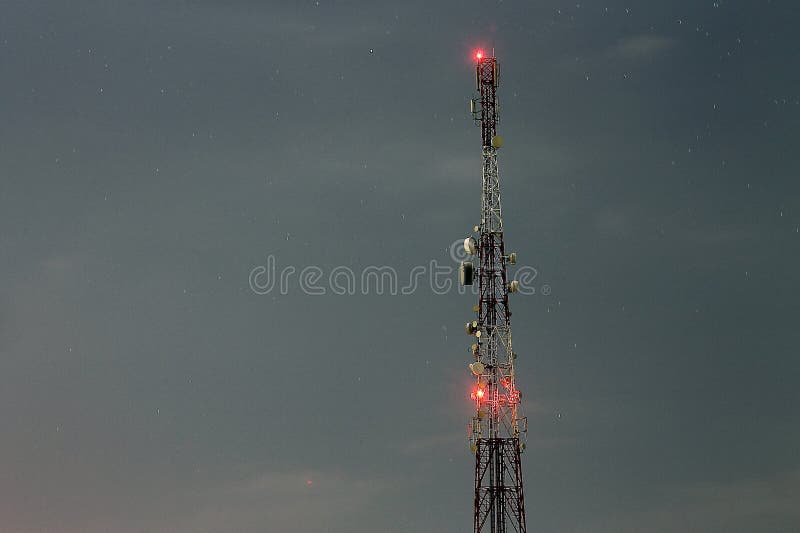 Cellular Signal Transmitter Tower at Night Stock Image Image of phone