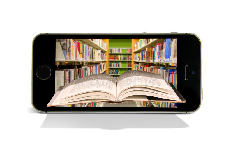 Cellular Smart Phone Books Reading Online Library Stock Image Image