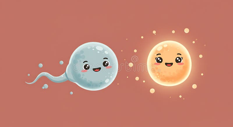 Cellule e ovuli di Sperma con facce graziose su colori salmoni royalty illustrazione gratis
