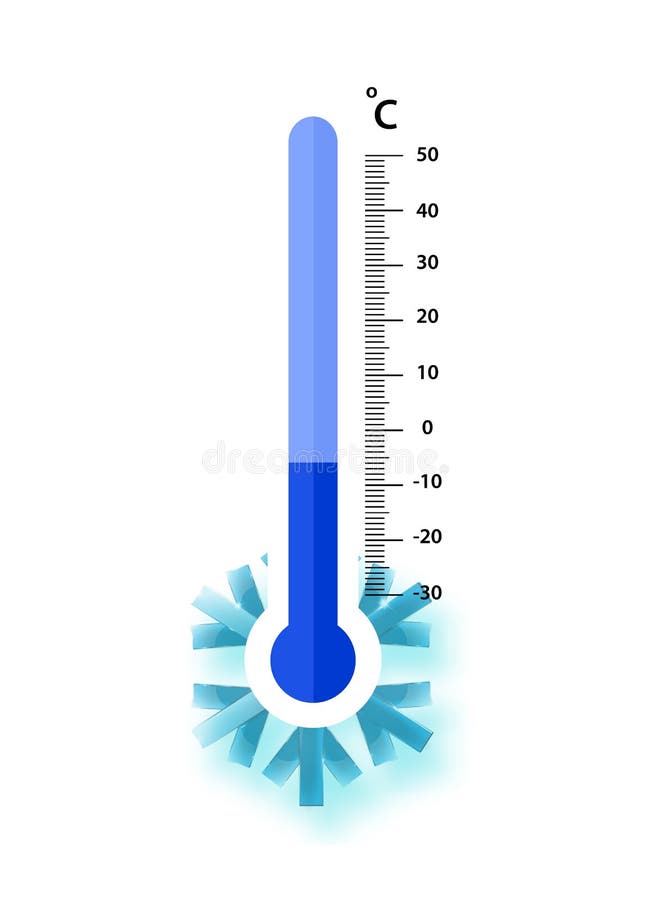 Celsius meteorology thermometers measuring. cold, vector illustration.  Thermometer equipment showing cold weather Stock Vector