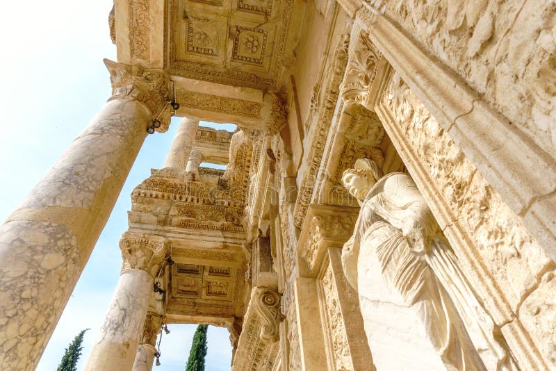 Celsus Library of Ephesus Ancient City and Sculpture stock photo Celsus Library of Ephesus Ancient City and Sculpture stock photo