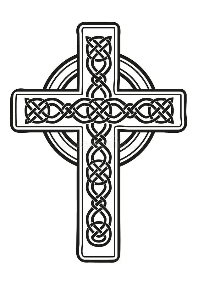 Celtic Cross Decorated with Celtic Ornaments, Black and White Vector