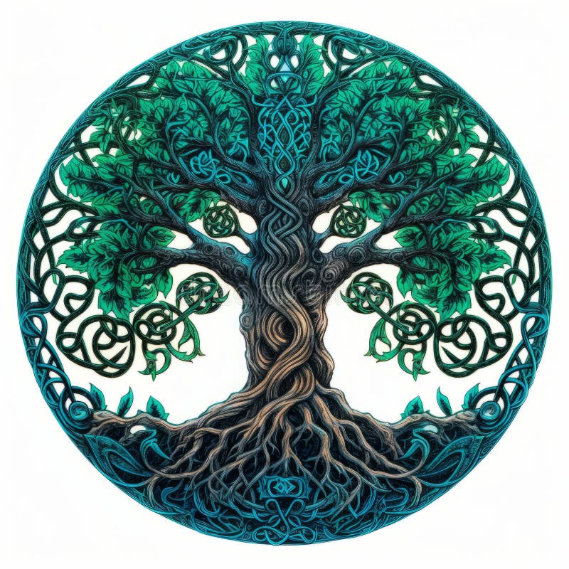 Premium AI Image  Celtic tree of life and death symbol in vivid emerald  colors on dark background