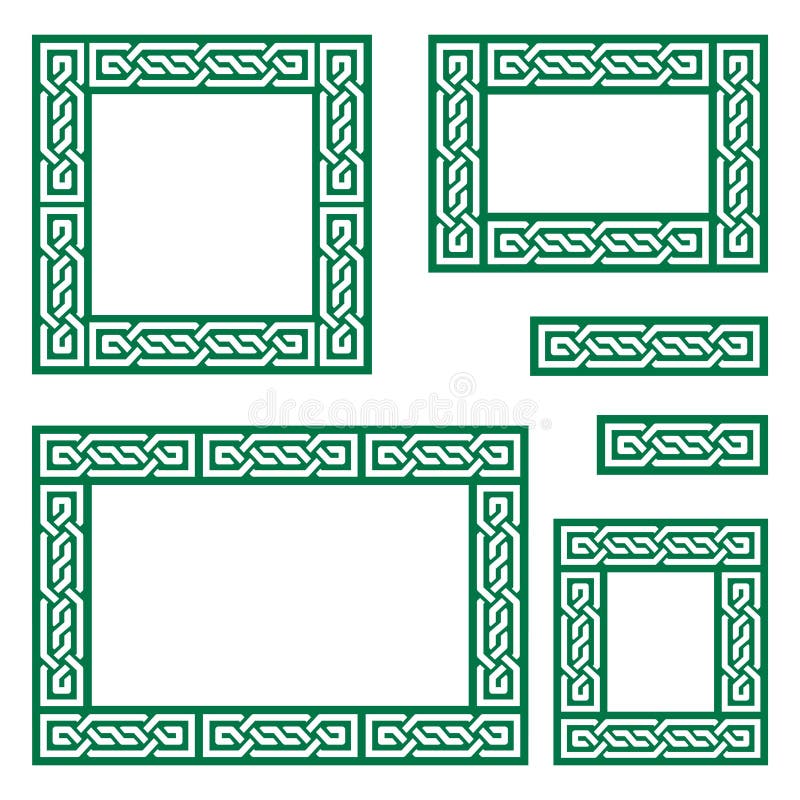 Celtic vector frame or border pattern collection square and rectangle shapes - green Irish knots, braided design perfect for greet royalty free illustration