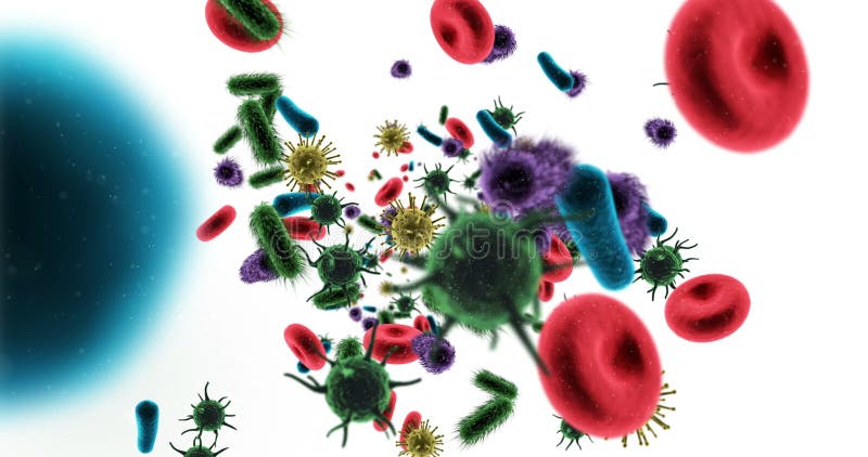 Celule virale generate digital celule roșii din sânge și bacterii pe fond alb stock illustration