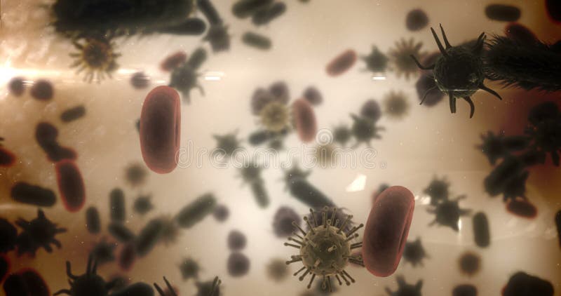 Celule virale generate digital celule roșii din sânge și bacterii pe fond brun stock illustration