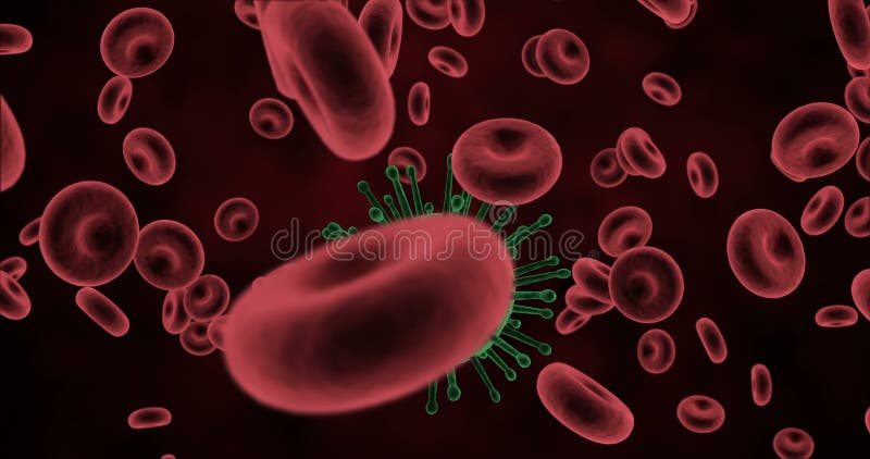 Celule virale generate digital și celule sanguine roșii pe fond negru stock illustration