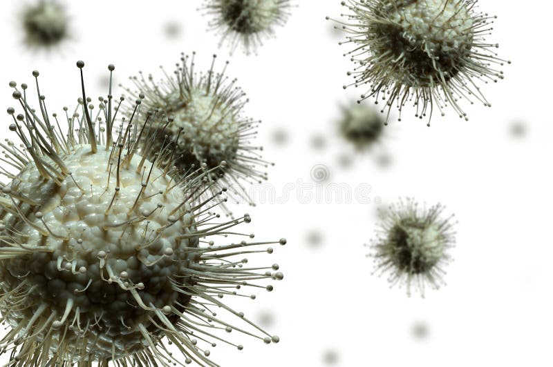 Celule virale sub microscop izolate pe fond alb stock illustration