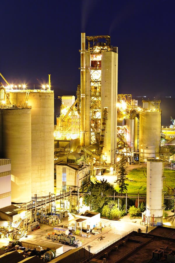 Cement factory at night stock image. Image of plant, commercial - 21189633