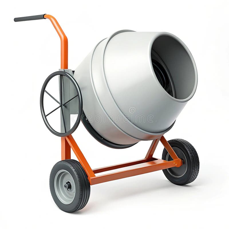 Cement mixer with drum and handle on white background stock illustration